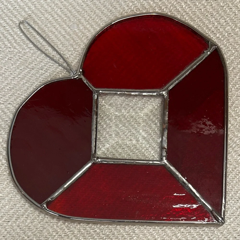 Stained Glass Heart Sun Catcher With A Beveled Center